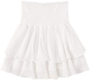 Women's Solid Shirred High Waist Layered Ruffle Hem Flared Mini Skirt