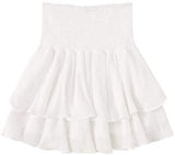 Women's Solid Shirred High Waist Layered Ruffle Hem Flared Mini Skirt