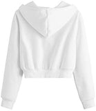 Women's Crop Zip Up Pocket Drawstring Basic Zipper Hooded Sweatshirt