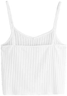 Women's V Neck Tie Knot Front Ribbed Knit Sleeveless Cami Tank Crop Top