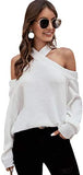 Women's Casual Off Shoulder Long Sleeve Solid Halter Sweater