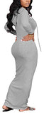 Women's Maxi Dress Sexy Bodycon Long Sleeve Pullover Hoodie Casual Slim Sweatshirt Gray