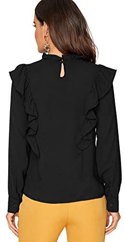 Women's Long Sleeve Button Ruffle Trim Work Shirt Chiffon Blouse Top