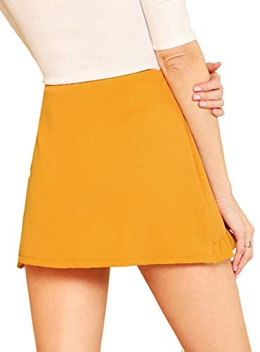 Women's Mid Waist Ruffle Wrap Skorts Asymmetrical Plain Skirt Shorts