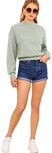 Women's Waffle Knit Mock Neck Long Sleeve Casual Sweatshirt