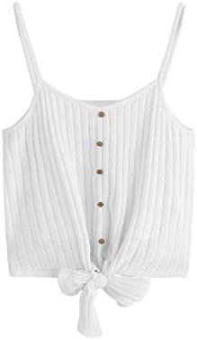 Women's V Neck Tie Knot Front Ribbed Knit Sleeveless Cami Tank Crop Top