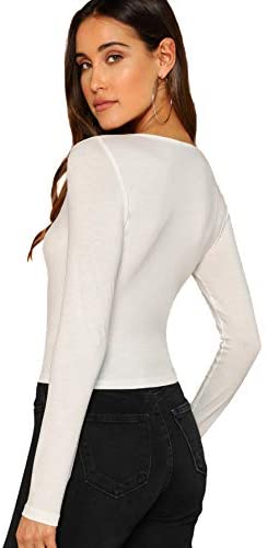 Women's Basic Long Sleeve V Neck T-Shirts Casual Ribbed Knit Solid Tee Top