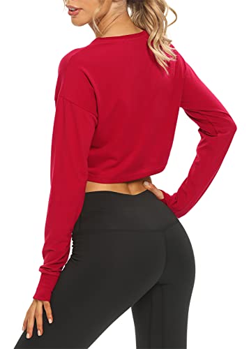 Workout Shirts for Women Cropped Long Sleeve Tops Loose Crop  Sweatshirts for Women Apricot