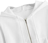 Women's Crop Zip Up Pocket Drawstring Basic Zipper Hooded Sweatshirt
