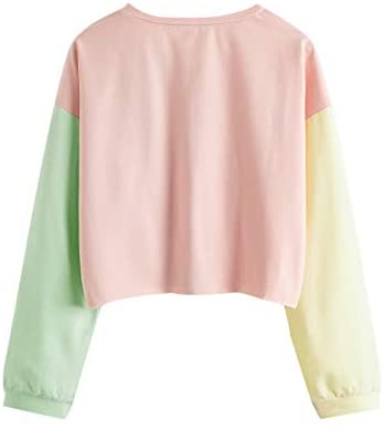 Women's Casual Colorblock Crew Neck Long Sleeve Crop Pullover Sweatshirts Tops