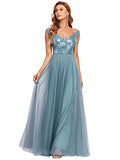 Women's Plus Size Off-Shoulder Glitter Long Evening Dress for Party Demin Blue US4
