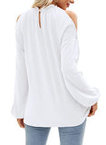 Cold Shoulder Tops for Women Sexy Casual Elegant Frill Neck Blouses Shirts Solid White