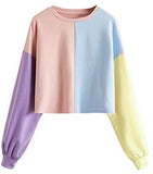 Women's Casual Colorblock Crew Neck Long Sleeve Crop Pullover Sweatshirts Tops