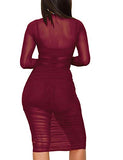 Women Sexy Bodycon Dresses See-Through Sheer Mesh Ruched Bodycon Party Club Night Dress 3 Piece Outfits with Vest Shorts