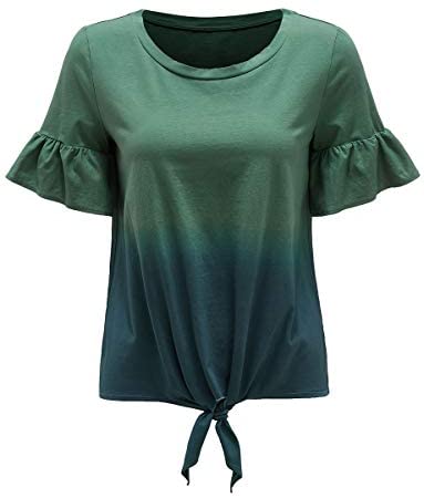 Women's Short Sleeve Tie Front Knot Casual Loose Fit Tee T-Shirt