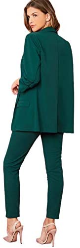 Women's Two Piece Plaid Open Front Long Sleeve Blazer and Elastic Waist Pant Set Suit