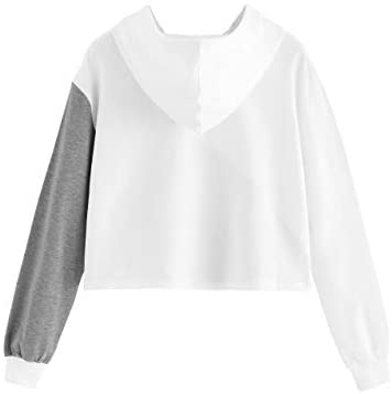 Women's Cute Color Block Pullover Crop Top Hoodie Sweatshirt