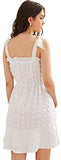 Women's Sleeveless Spaghetti Strap Polka Dot Frill Belted Knotted Summer Cami Dress White