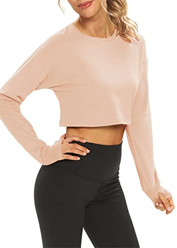 Mippo Workout Shirts for Women Cropped Long Sleeve Tops Loose Crop Tops Yoga Clo