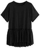 Women's Casual Ruffle Hem Drop Shoulder High Low Peplum Tunic Top