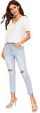 Women's Summer Teen Basic V Neck Short Sleeve Loose Casual Tee T-Shirt Top