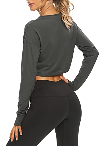 Workout Shirts for Women Cropped Long Sleeve Tops Loose Crop  Sweatshirts for Women Apricot