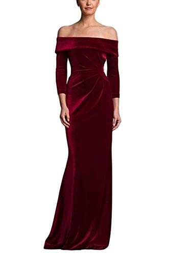 Burgundy Formal Dress for Women Long Sleeve Velvet Maxi Dresses Plus Size Evening Gown for Party SP106,22Plus