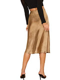 Women's Party Sexy Satin Split Side Basic Zipper High Waist Midi Skirt Medium Goldish Brown