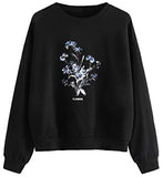 Women's Casual Floral Letter Print Long Sleeve Loose Sweatshirt Pullover