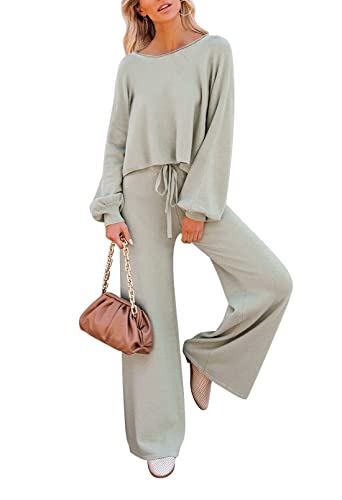 Pink Queen Women's 2 Piece Jogger Set Oversized Crop Sweater Top High Waist Long Pants Tracksuit Loungewear Green XL