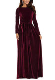 Women Elegant Velvet Dress Evening Party Long Maxi Dress Burgundy Small