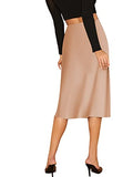 Women's Party Sexy Satin Split Side Basic Zipper High Waist Midi Skirt Medium Goldish Brown