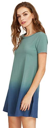 Women's Tunic Swing T-Shirt Dress Short Sleeve Tie Dye Ombre Dress