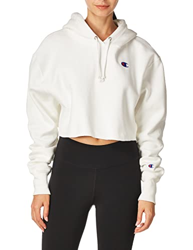 Champion womens Reverse Weave Cropped Cut-off Hoodie, Left Chest C Hooded Sweatshirt, White-549302, XX-Large US