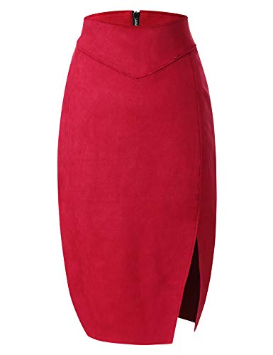 Bellivera Women Faux Suede Leather Pencil Skirt, Spring Fall Casual Midi Skirts Spring and Summer Hip Wrapped Back Split FF21 Camel L