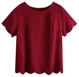 Women's Casual Round Neck Summer Short Sleeve Scallop T-Shirt Top Blouse