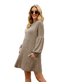 Fall Dresses for Women 2022 with Pocket Long Sleeve Sweater Dress Casual Brown