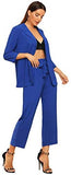 Women's 2 Piece Outfit Notched Neck 3/4 Sleeve Blazer and Wide Leg Belted Pants Set