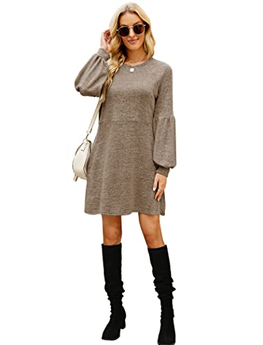 Fall Dresses for Women 2022 with Pocket Long Sleeve Sweater Dress Casual Brown
