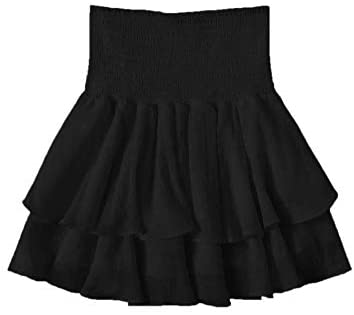 Women's Solid Shirred High Waist Layered Ruffle Hem Flared Mini Skirt –  Divahotcouture