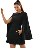 Women's Elegant Cloak Sleeve Mini Cape Dress Plain with Pocket