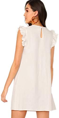 Women's V Neck Striped Floral Ruffle Embroidery Cotton Summer Boho Dress Top