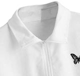 Women's Crop Zip Placket Front Basic Collar Pullover Sweatshirt Butterfly White