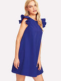 Women's Ruffle Trim Sleeve Summer Beach A Line Loose Swing Dress