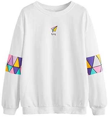 Women's Top Long Sleeve Color Block Paper Airplane Graphic Print Patchwork Trim Tee Shirt Sweatshirt