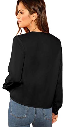 Women's Sexy Deep V Neck Long Sleeve Drape Wrap Tops Chiffon Blouse