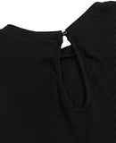 Women's Short Sleeve Round Neck Frill Jumpsuit Rib-Knit Tie Waist Romper