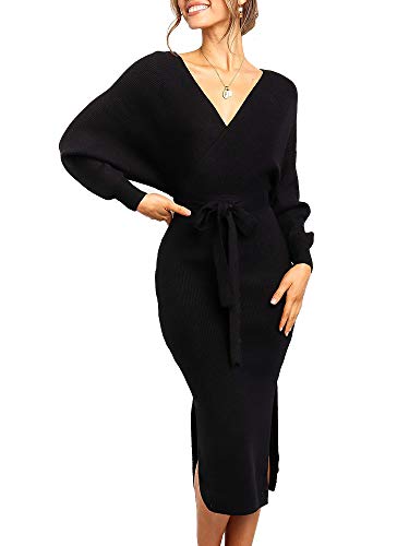 Women's Maxi Dress Womens Satin Finish Wrapped Hip Cold Shoulder Dress  Shapewear Dress V Neck Long Sleeved Tie Waist Sweater Dress Sequin Dress  Knitted Dress Wine S 