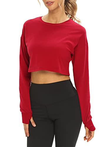 Workout Shirts for Women Cropped Long Sleeve Tops Loose Crop