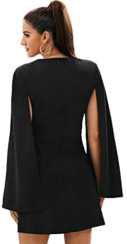 Women's Elegant Cloak Sleeve Mini Cape Dress Plain with Pocket